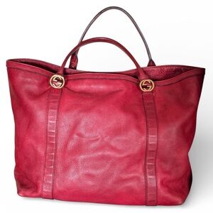 Gucci Large Red Pebbled Leather Tote Bag w/ Gold interlocking GG – Made in Italy